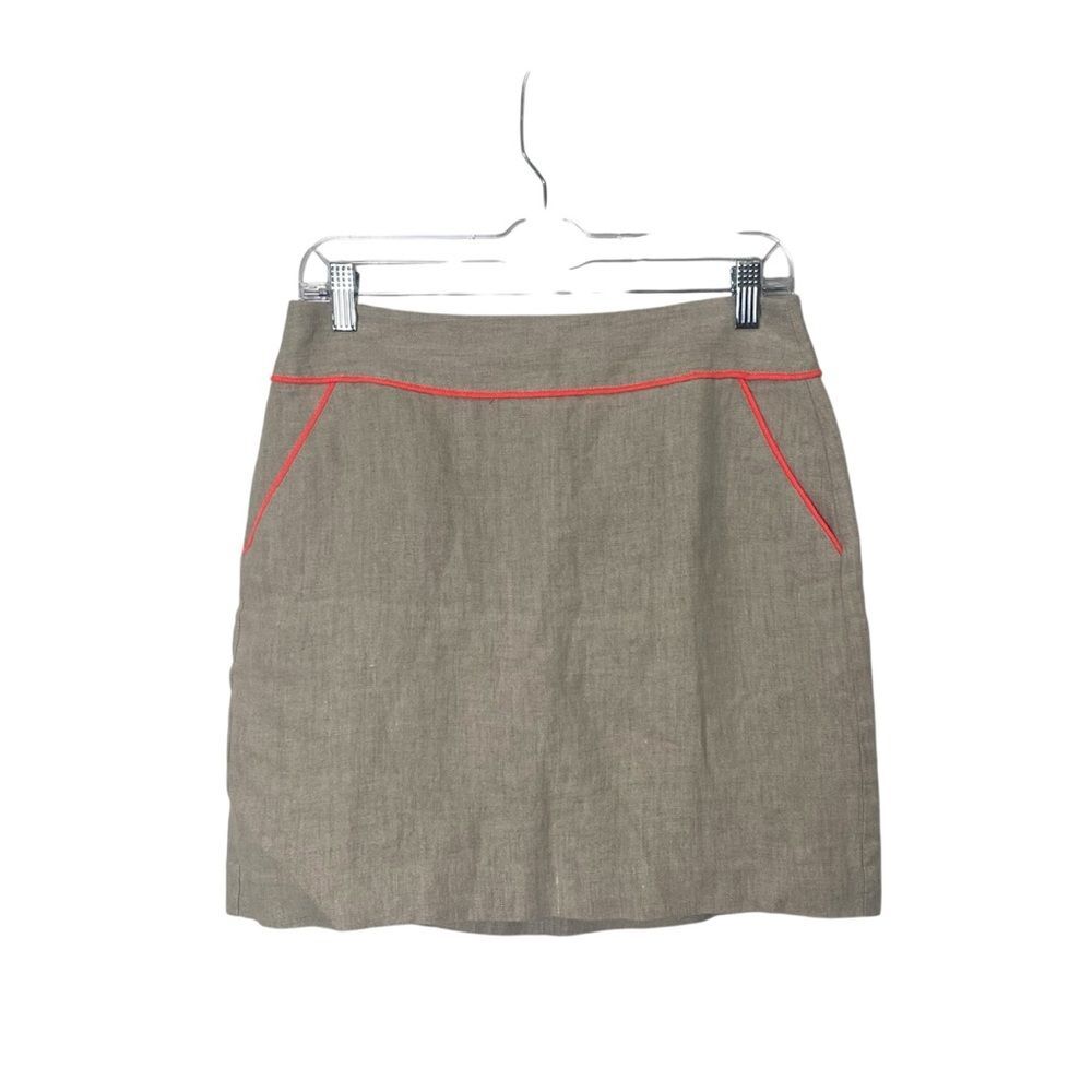 Ann Taylor Loft 100% Linen Biege Mini Skirt W/ Contrasting Hem Women's Size 2